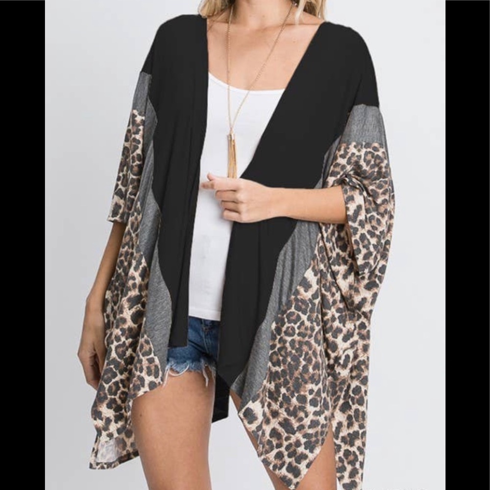 Animal print and solid colored cardigan